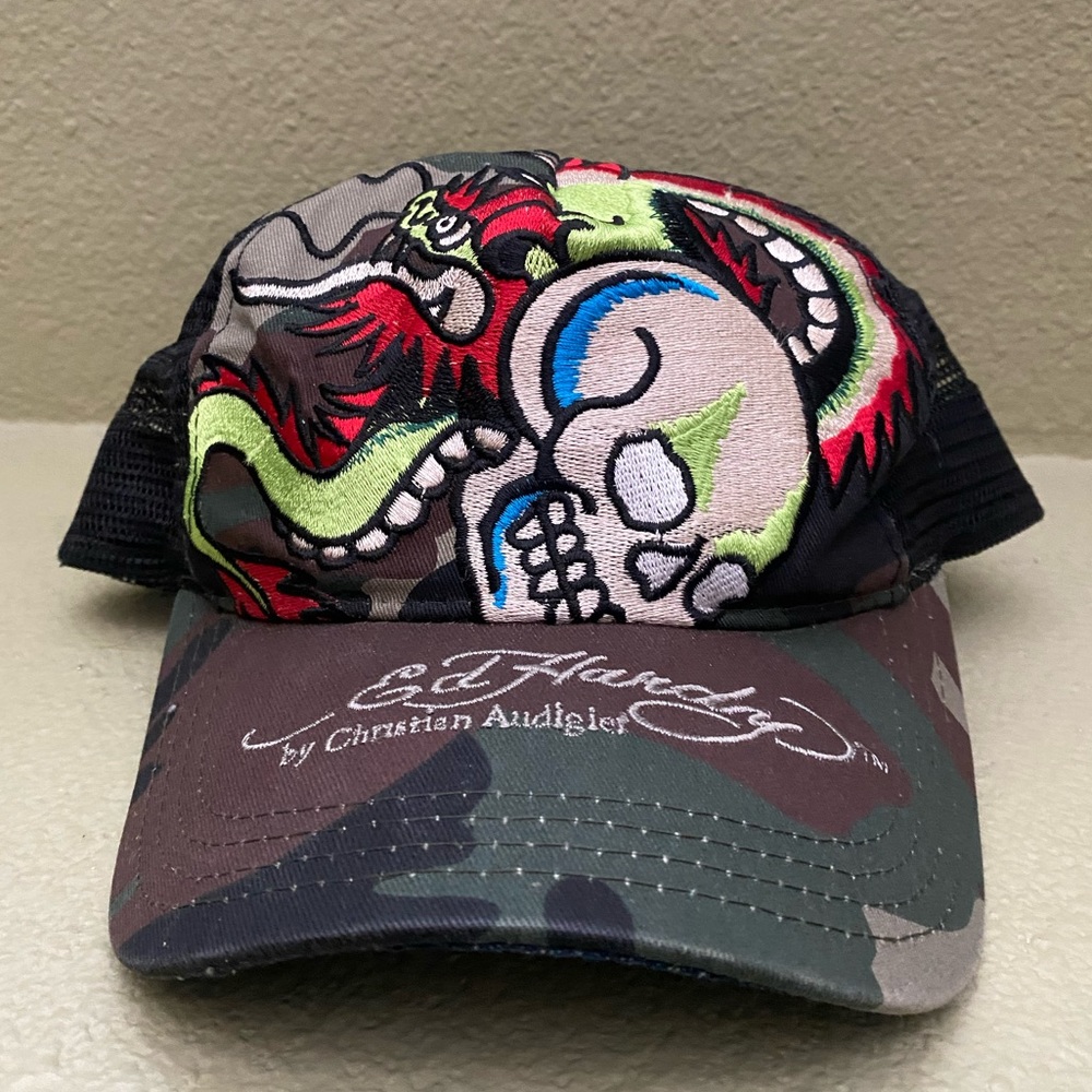 Don Ed Hardy SKULL DRAGON Camp Adjustable Snapback Mesh Cap Hat